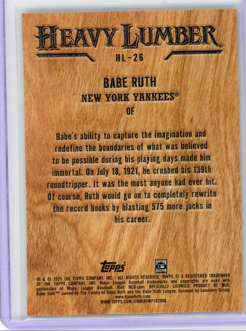 Babe Ruth 2025 Topps Series 2 Heavy Lumber #HL-26