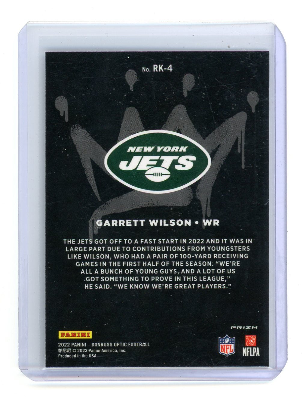 Garrett Wilson New York Jets Autographed 2022 Panini Donruss The