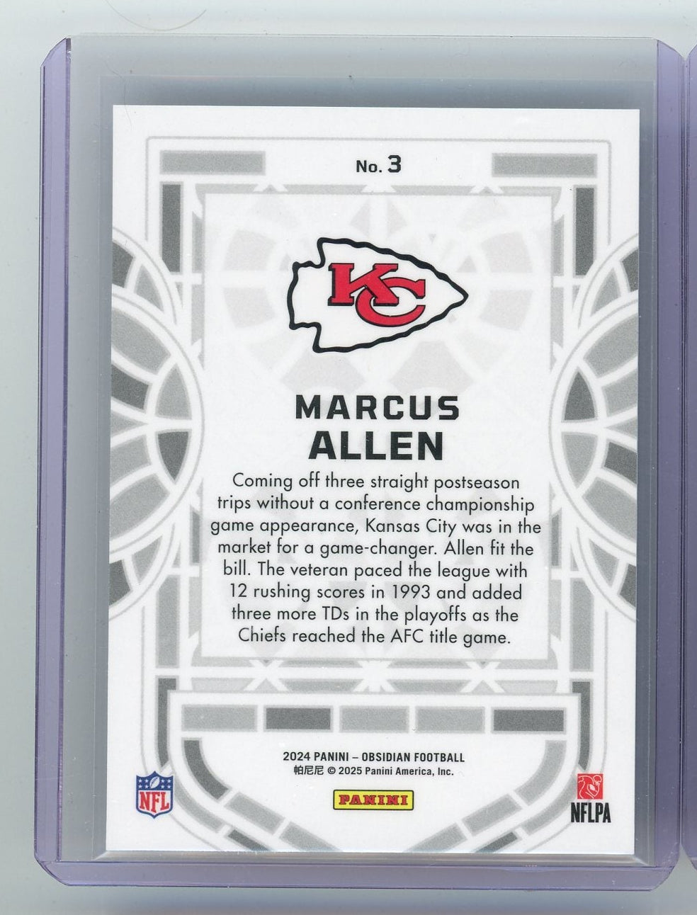 Marcus Allen 2024 Panini Obsidian Black Stained Glass
