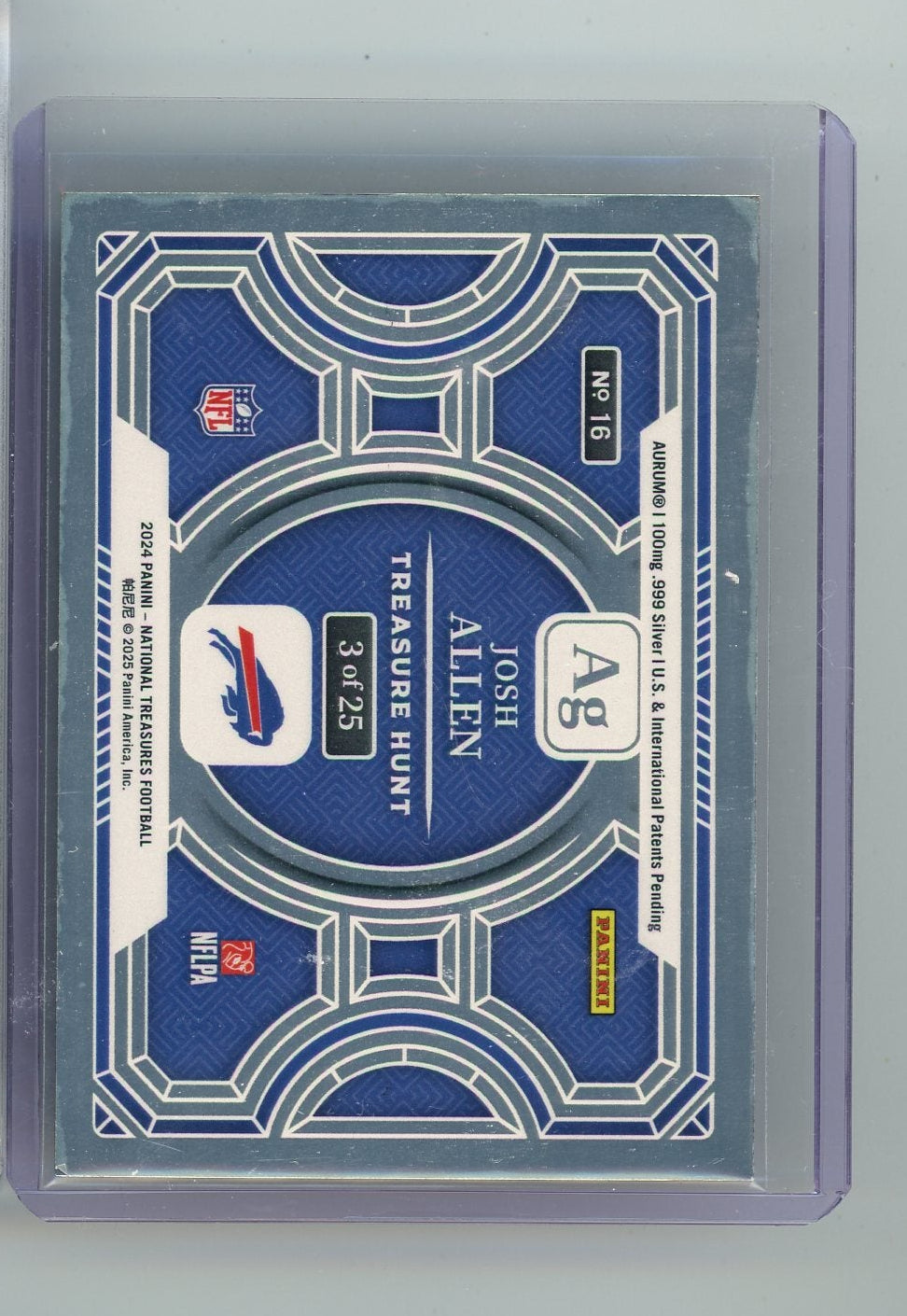 Josh Allen 2024 Panini National Treasures Treasure Hunt 100mg Aurum Silver #'d 3/25