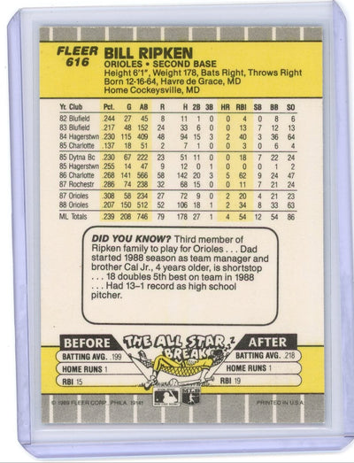 Bill Ripken 1989 Fleer #616 (FF Error Card)