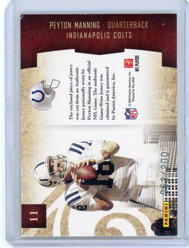 Peyton Manning 2010 Panini City Limits Plates & Patches game-used relic 