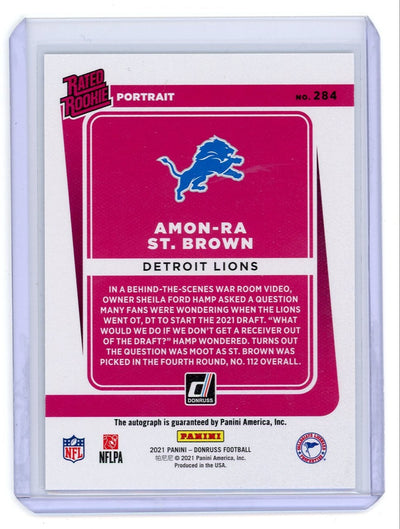 Amon-Ra St. Brown 2021 Donruss Rated Rookie Portrait Autograph #/49 RC