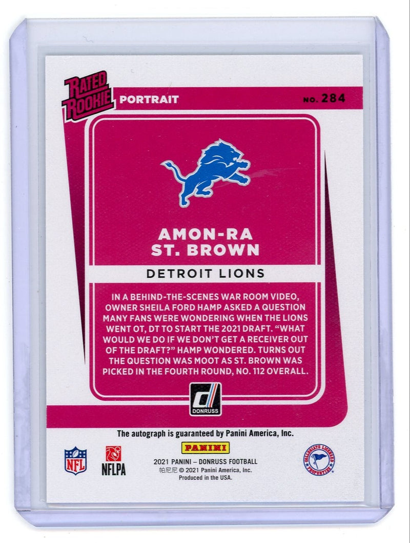 Amon-Ra St. Brown 2021 Donruss Rated Rookie Portrait Autograph 