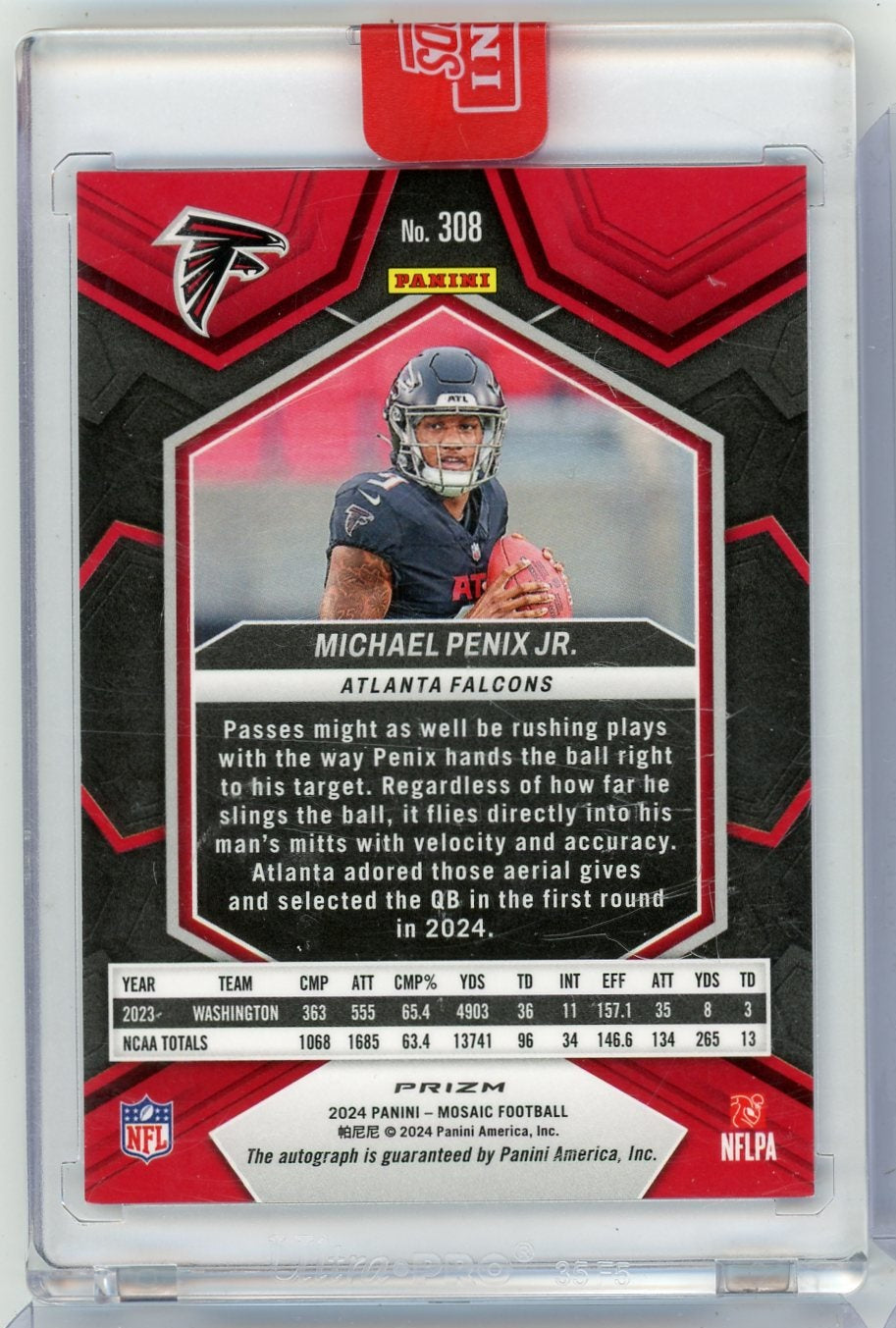 Michael Penix Jr. 2024 Panini Mosaic No Huddle blue prizm autograph rc (sealed)