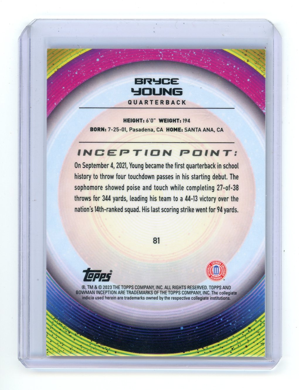 Bryce Young 2023 Bowman Inception 238/299