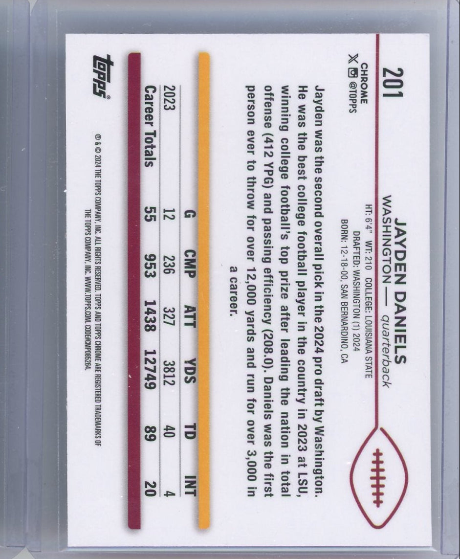 Jayden Daniels 2024 Topps Chrome pink mini diamond ref. rc #'d 317/399