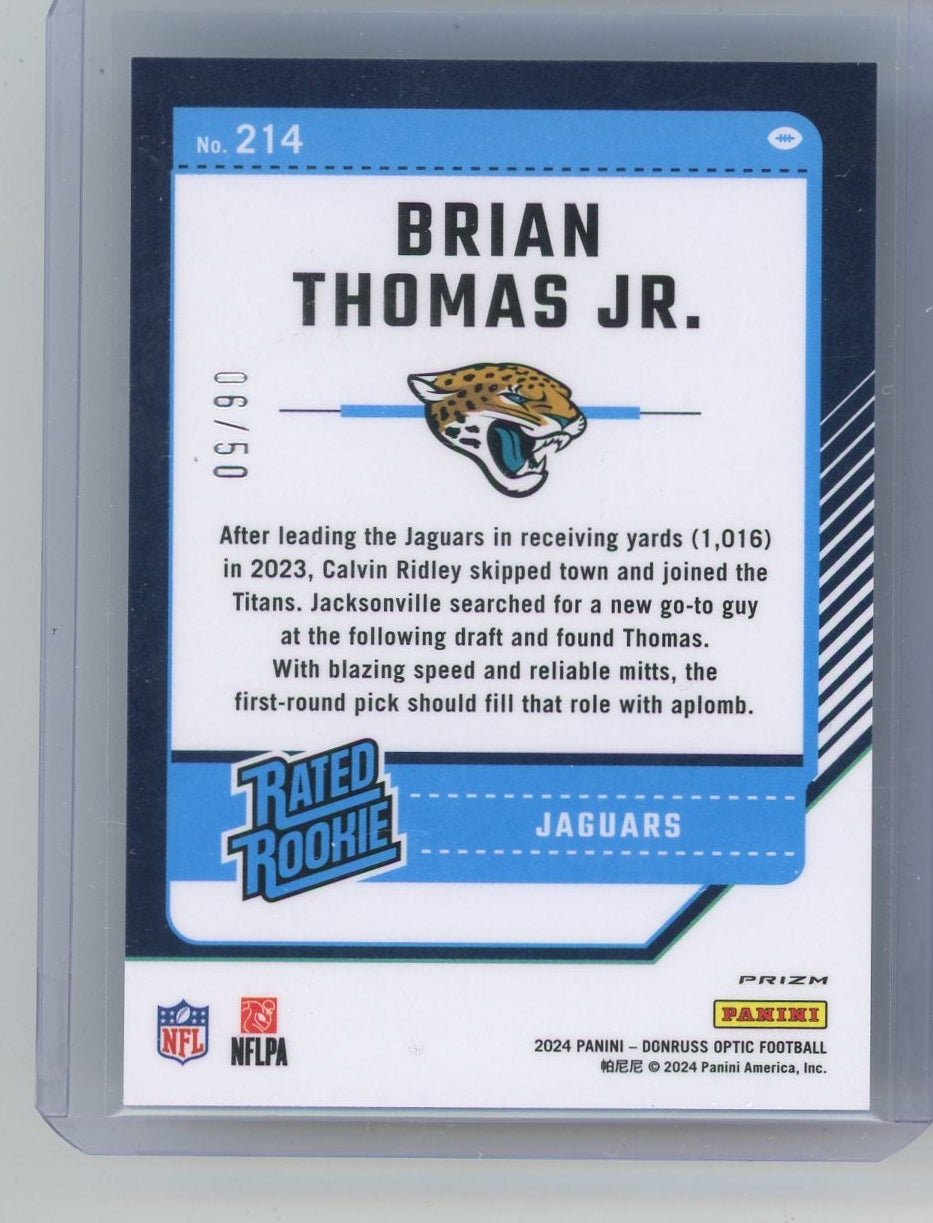 Brian Thomas Jr. 2024 Panini Donruss Optic lime green prizm rc #'d 06/50