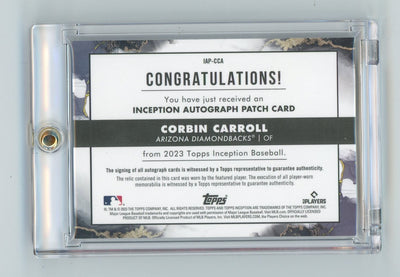 Corbin Carroll 2023 Topps Inception RPA THREE COLOR Patch Auto Player Worn 59/149