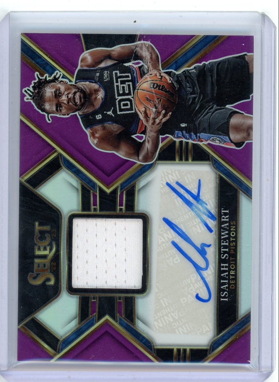 Isaiah Stewart 2022-23 Panini Select autograph relic purple prizm #'d 28/99