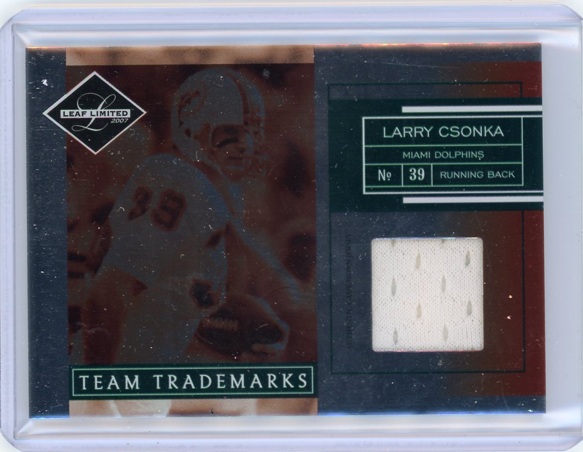 Larry Csonka 2007 Donruss Playoff Leaf Limited Team Trademarks game-used jersey #'d 68/99