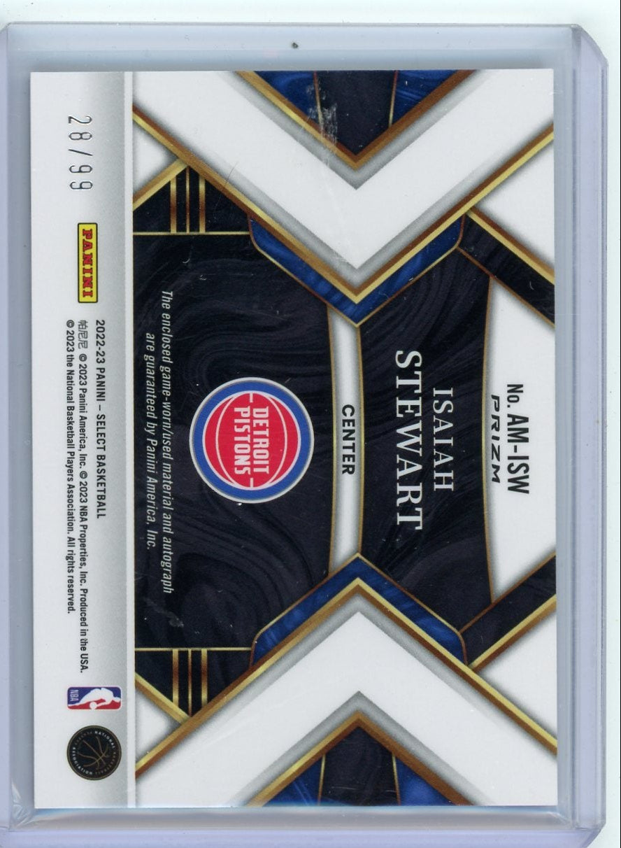 Isaiah Stewart 2022-23 Panini Select autograph relic purple prizm #'d 28/99