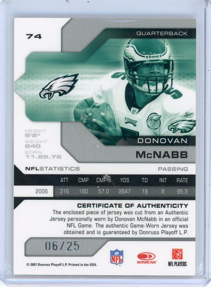 Donovan McNabb 2007 Donruss Playoff Leaf Limited game-used jersey relic #'d 06/25