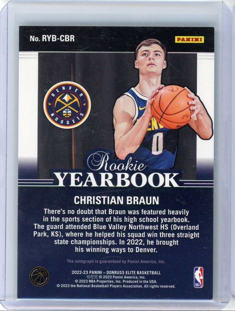 Christian Braun 2022-23 Panini Donruss Elite Rookie Yearbook auto #'d 08/25