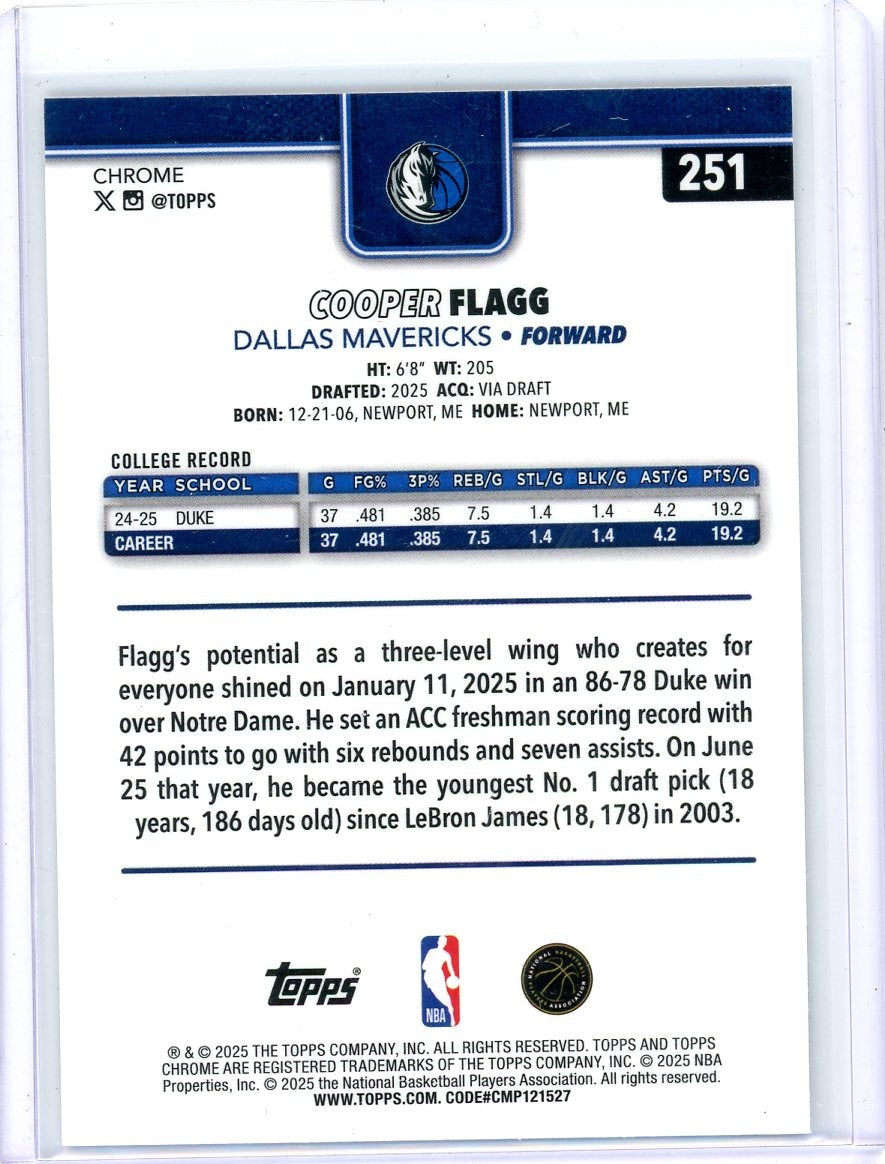 Cooper Flagg 2025 Topps Chrome X-Fractor RC