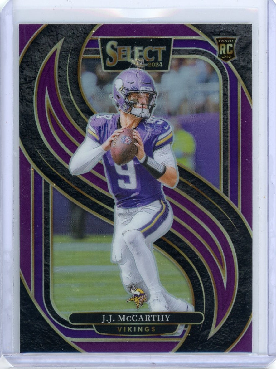 JJ McCarthy 2024 Panini Select purple prizm rc #'d 47/75