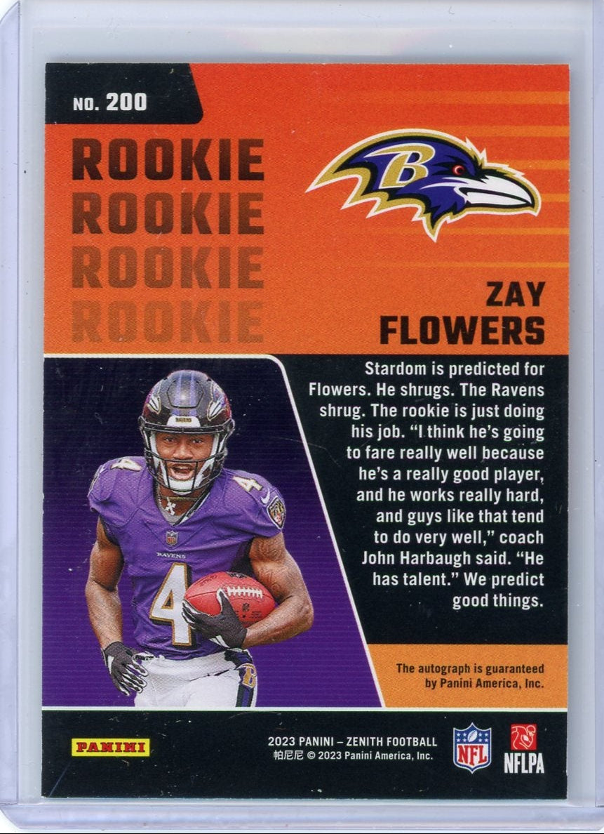 Zay Flowers 2023 Panini Zenith No Huddle autograph rookie card
