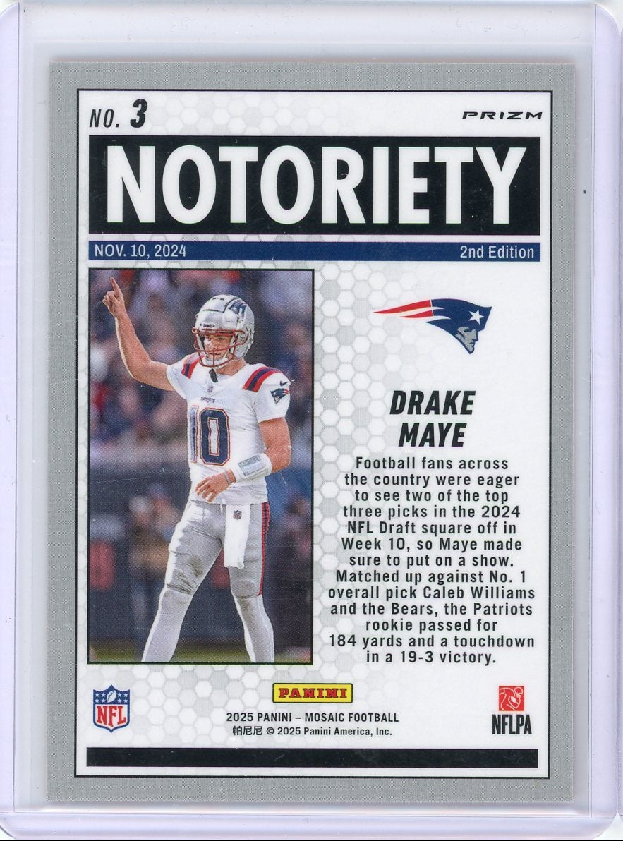 Drake Maye 2025 Panini Mosaic Notoriety Orange Prizm