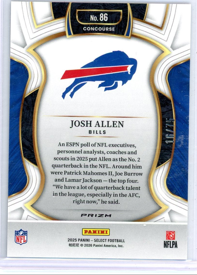 Josh Allen 2025 Panini Select Football Purple Prizm #'d 16/75