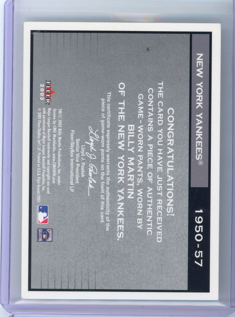 Billy Martin 2003 Fleer Flair Greats Cut of History pants relic