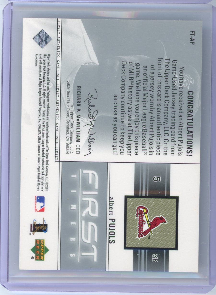 Albert Pujols 2001 Upper Deck First Timers jersey relic rookie card
