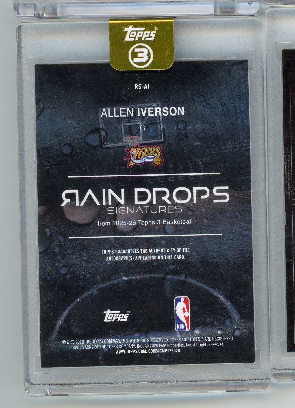 Allen Iverson 2025-26 Topps 3 Basketball Rain Drops Signatures #'d 30/49