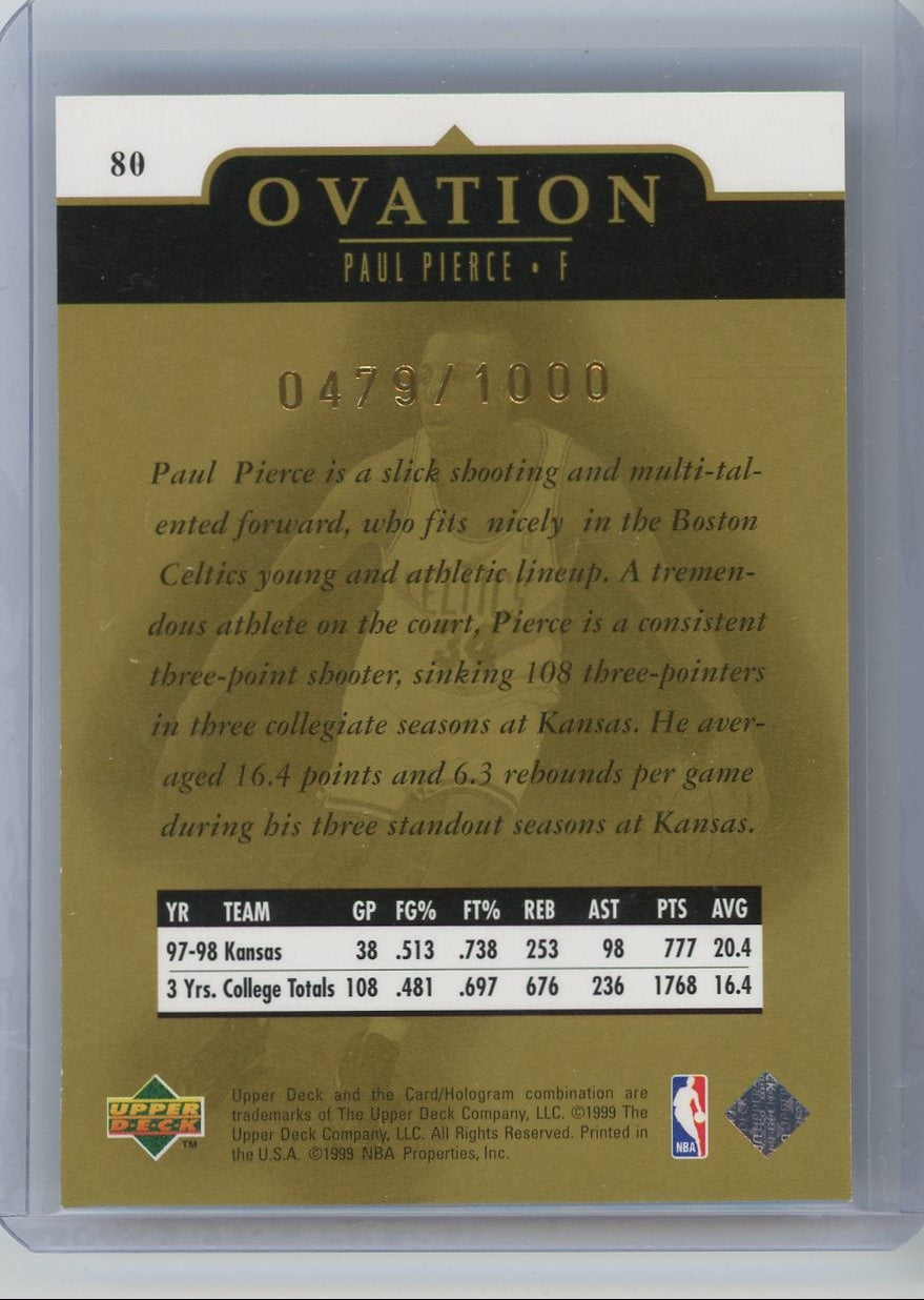 Paul Pierce 1999 Upper Deck Ovation rookie card #'d 0479/1000
