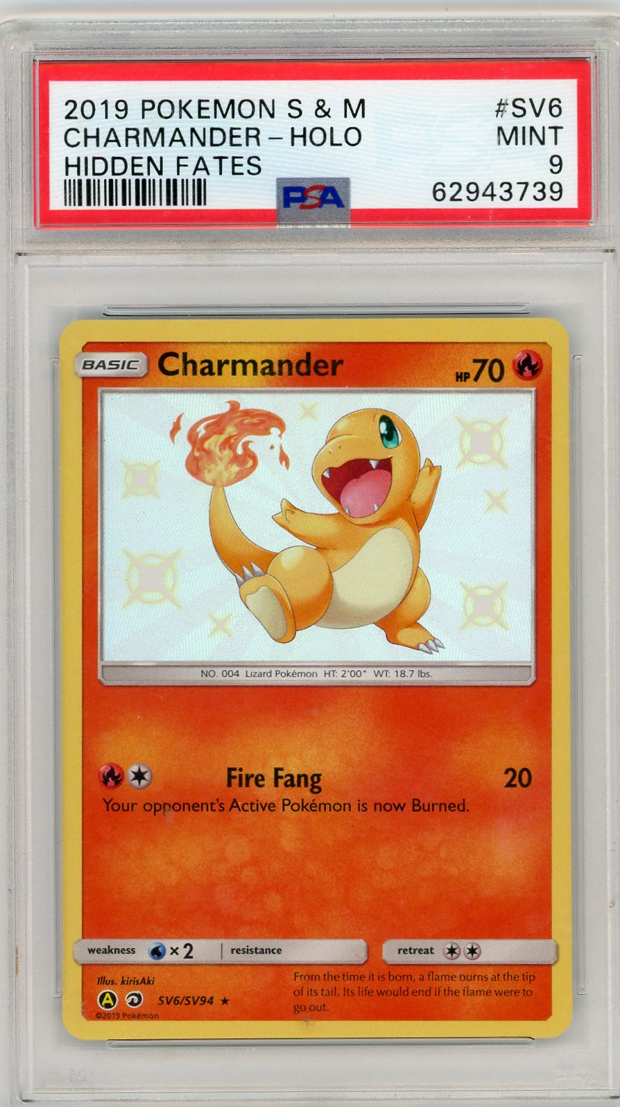 Charmander 2019 Pokemon Hidden Fates holo #SV6/SV94 PSA 9