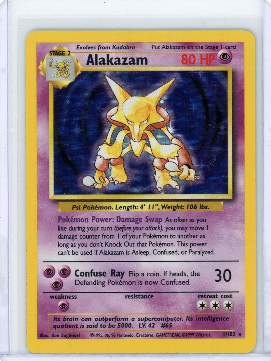 Alakazam Pokémon Base Set Holo Rare #1/102 HP