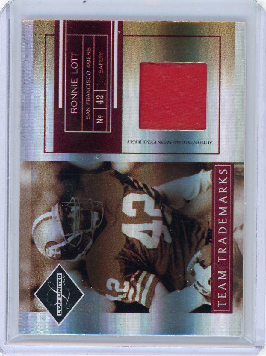 Ronnie Lott 2007 Donruss Leaf Limited Team Trademarks game-used relic #'d 14/50