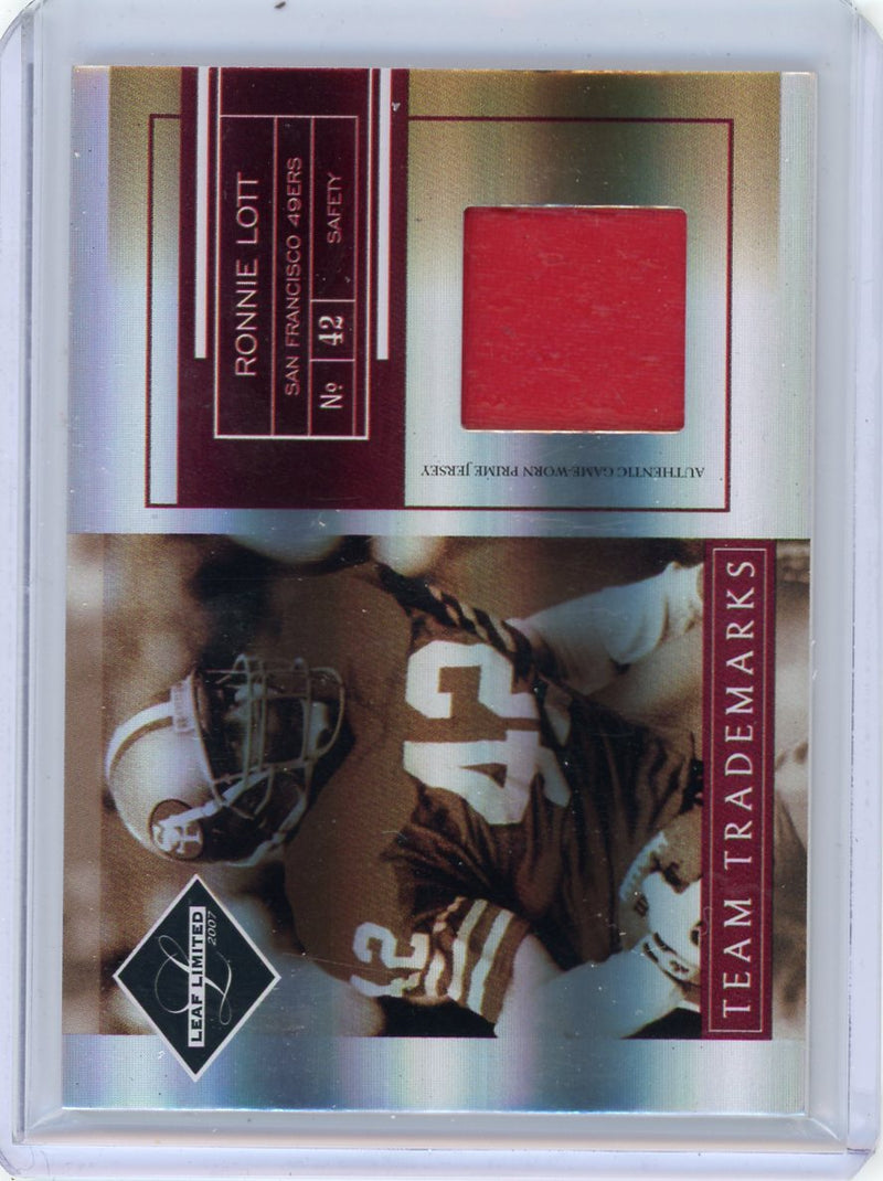 Ronnie Lott 2007 Donruss Leaf Limited Team Trademarks game-used relic 
