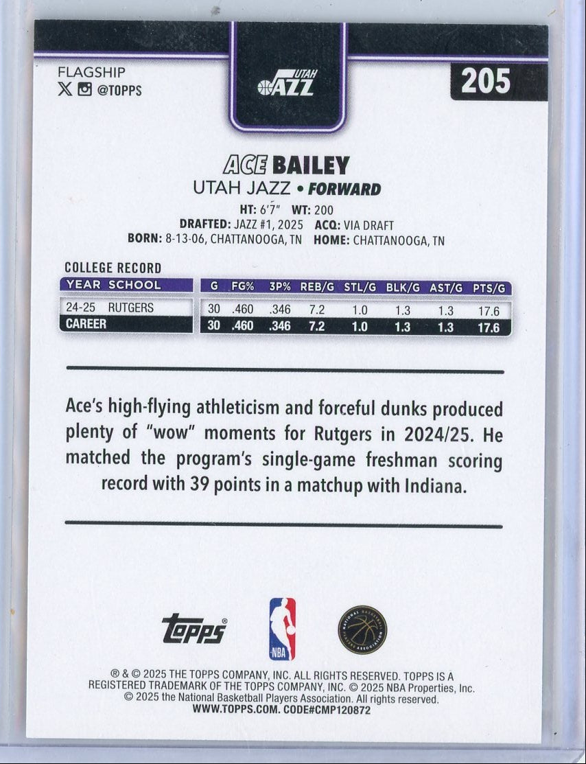 Ace Bailey 2025-26 Topps Flagship Black Parallel RC #'d 57/68
