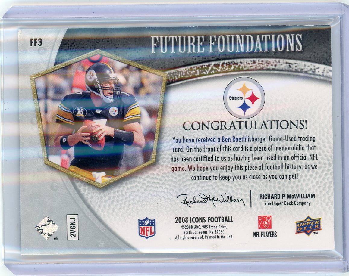 Ben Roethlisberger 2008 Upper Deck Icons Future Foundations game-used relic #'d 71/75