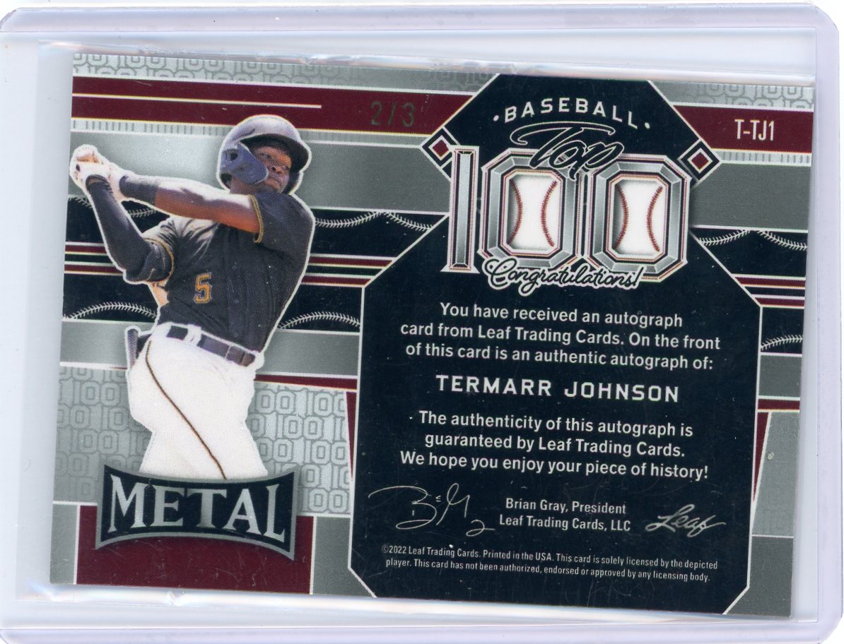 Termarr Johnson 2022 Leaf Top 100 pink ice autograph #'d 2/3