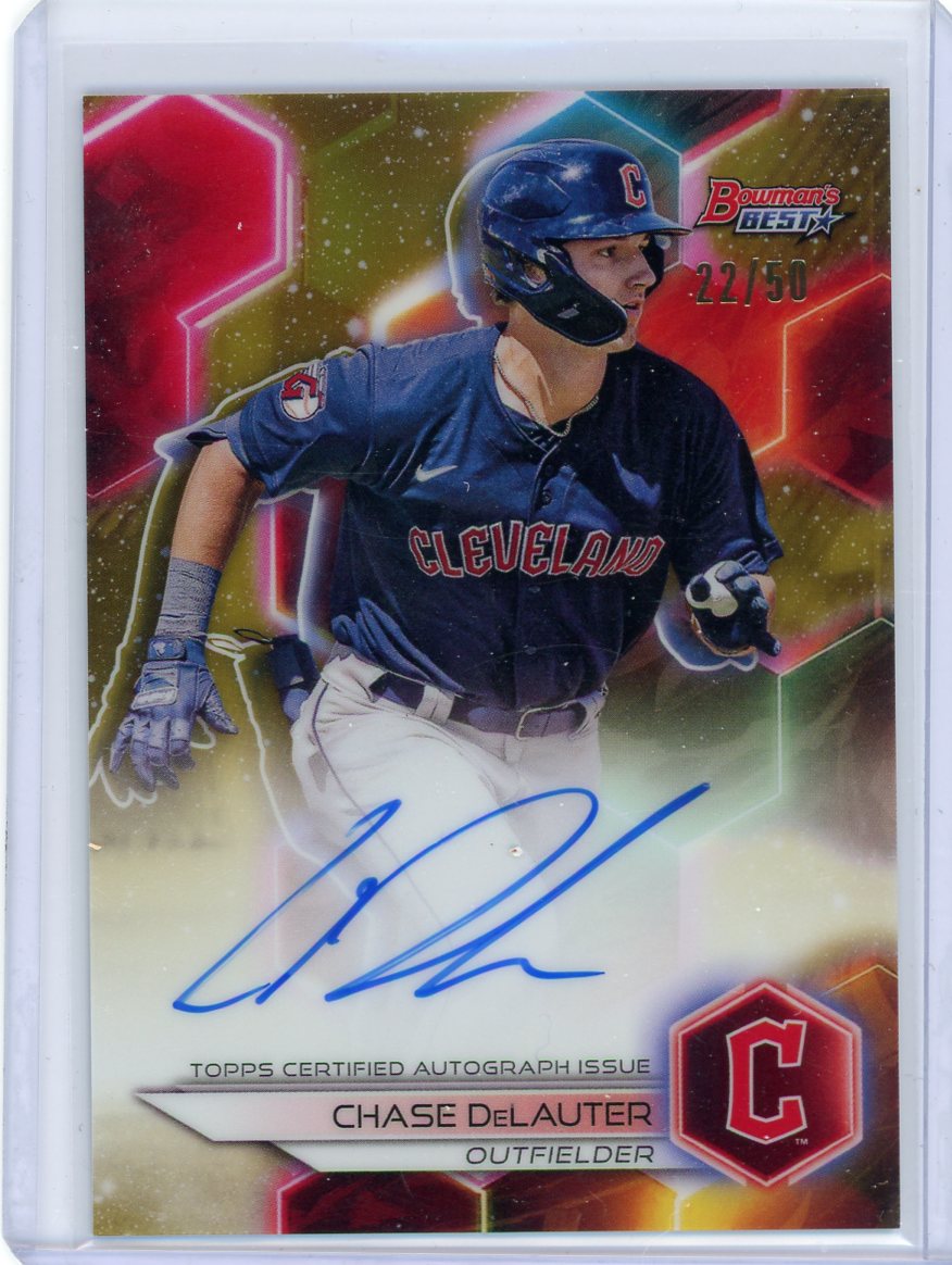 Chase DeLauter 2023 Bowman's Best gold refractor autograph #'d 22/50