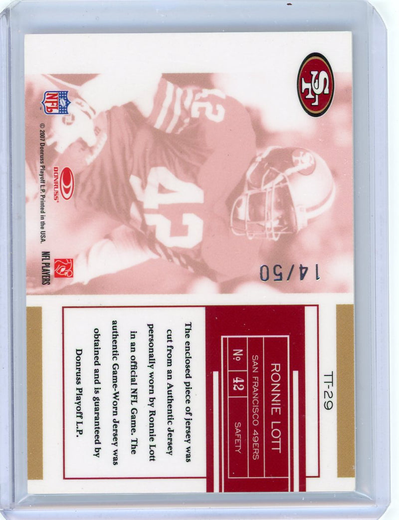 Ronnie Lott 2007 Donruss Leaf Limited Team Trademarks game-used relic 