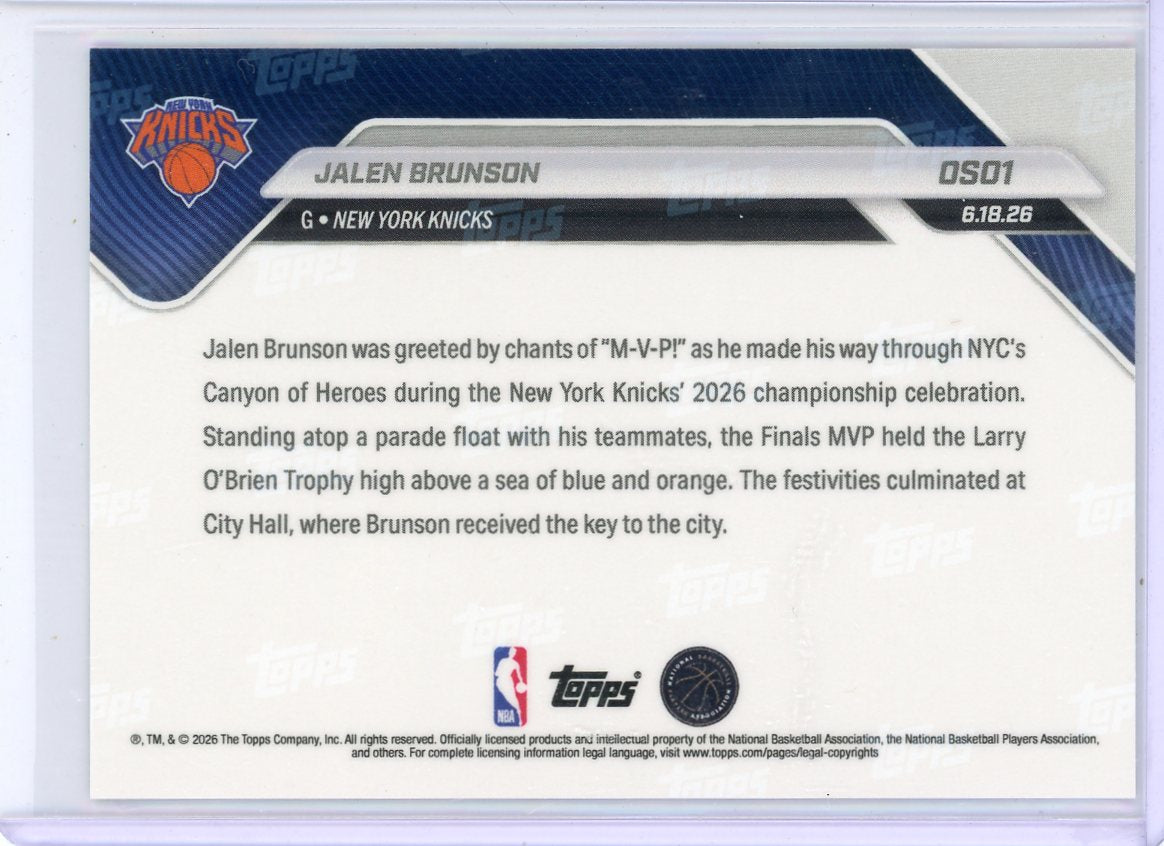 Jalen Brunson 2026 Topps Now NBA Championship Victory Parade