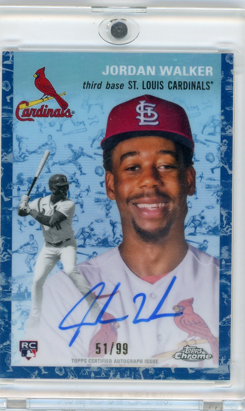Jordan Walker 2023 Topps Chrome Platinum Tolie Cream / Blue Refractor Auto RC #'d 51/99
