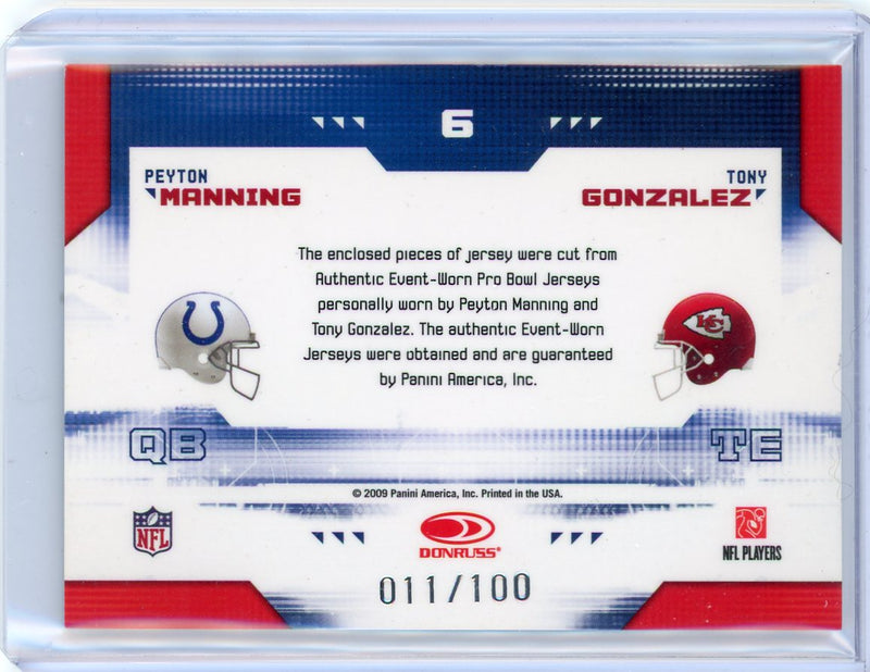 Peyton Manning Tony Gonzalez 2009 Panini Donruss Pro Bowl Materials game-used relics 