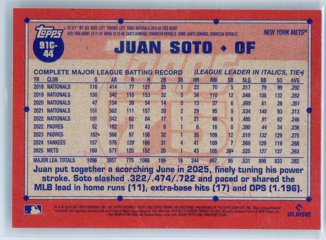 Juan Soto 2026 Topps Series 1 Silver Pack Chrome Aqua Mojo Refractor #'d 125/199