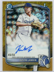 Justin Lamkin 2025 Bowman Chrome Draft 1st Gold Shimmer Autograph #'d 45/50