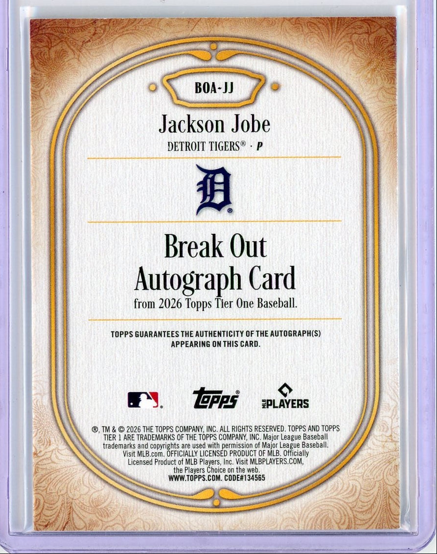 Jackson Jobe 2026 Topps Tier One #BOA-JJ Break Out Auto #'d /75