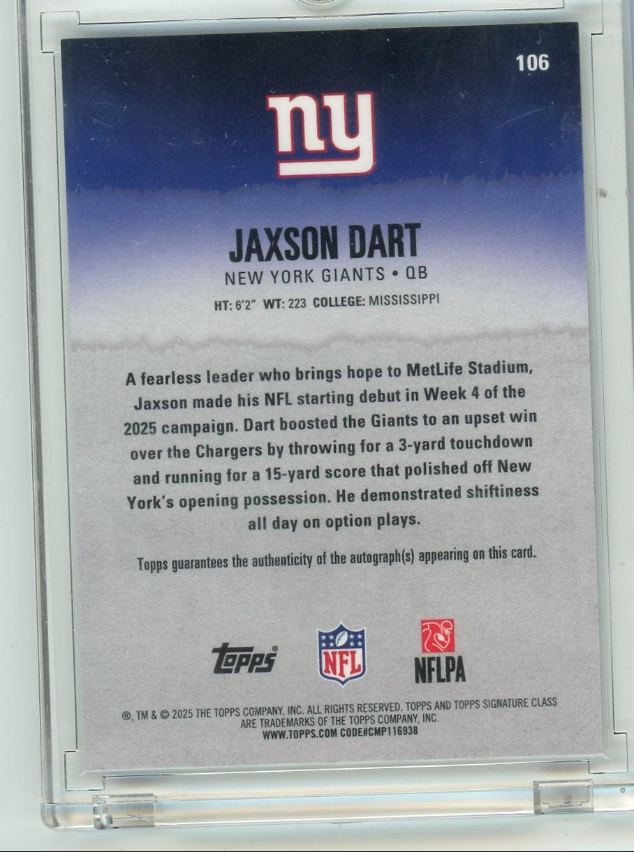 Jaxson Dart 2025 Topps Signature Class Football Orange Lava Autograph #'d 06/50 (Jrsy #)