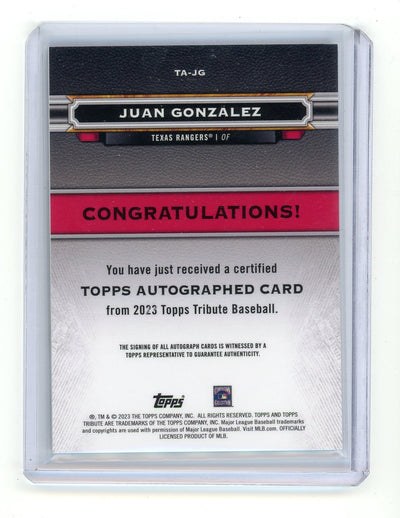 Juan Gonzalez 2023 Topps Tribute Autographs Blue 075/150