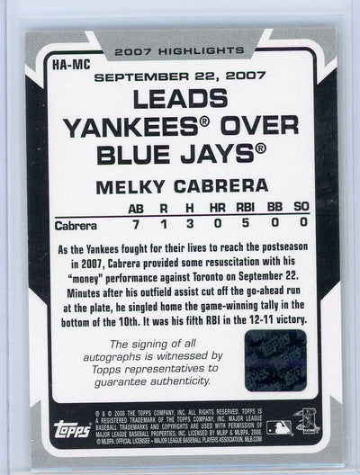 Melky Cabrera 2008 Topps 2007 Highlights certified autograph