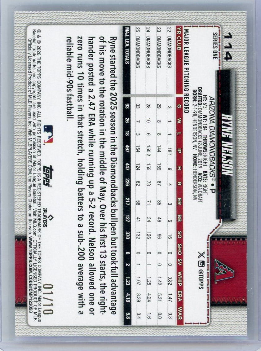 Ryne Nelson 2025 Topps Series 1 Black Diamonds #'d 1/10