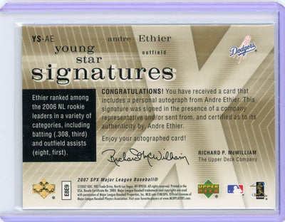 Andre Ethier 2007 Upper Deck SPx Young Star signatures gold