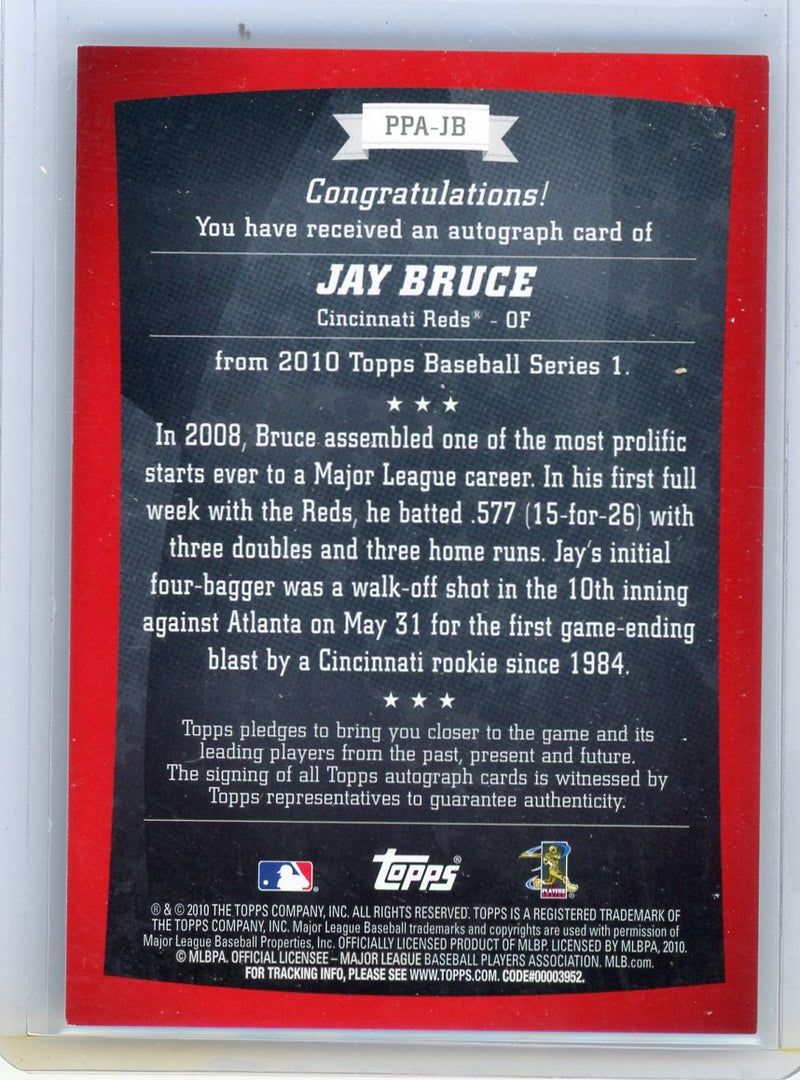 Jay Bruce 2010 Topps Series 1 Peak Performance autograph