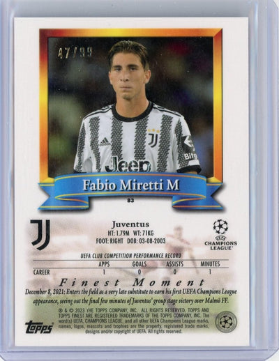 Fabio Miretti 2023 Topps Finest Flashbacks blue refractor #'d 47/99