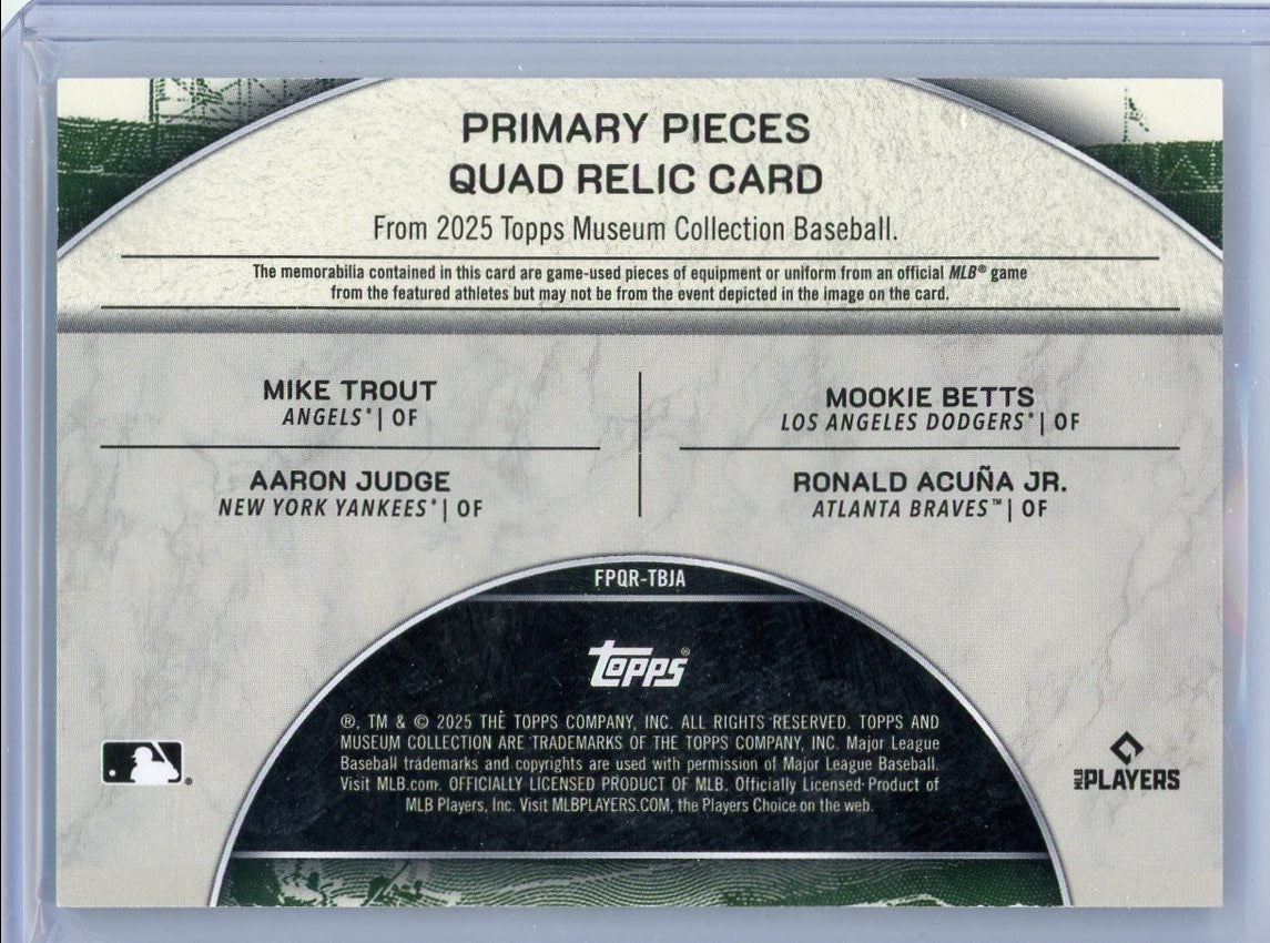 M. Trout, M. Betts, A. Judge, R. Acuna Jr. 2025 Topps Museum Collection Quad Relic #'d 11/20